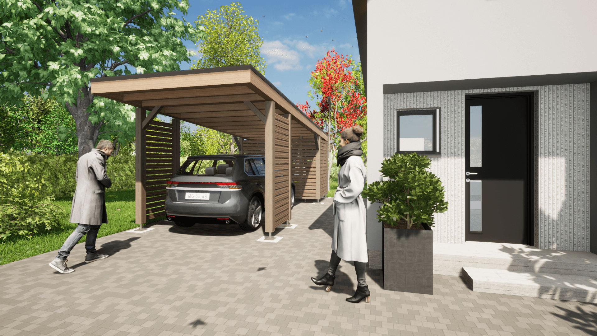 Carport en bois avec abri de jardin, Fabricant Alsace